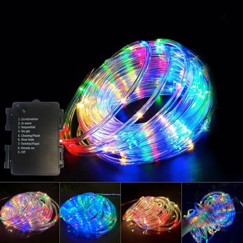 Battery String Lights,100 LED Indoor Rope Light with 8 Modes, Waterproof Garden Light for Outside, Outdoor Tree Lights for Christmas Bedroom Patio Garden Yard Tree Wedding and Holiday Decor