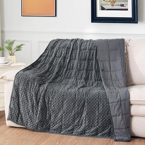 Image of Mr. Sandman Weighted Blanket for Adults Queen Size 15 lbs, Soft Cooling Heavy Minky Blanket for Sleep, Washable Throw Blanket with Glass Beads, 60 x 80 Inches, Dark Grey