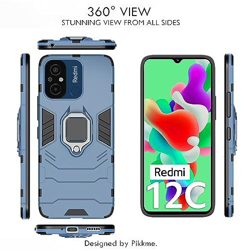 Image of Pikkme Redmi 12C / Poco C55 Back Cover | D5 Tough Armor Bumper | 360 Protection Case | Ring Holder Stand Case (Blue)