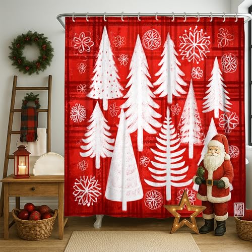 Rideau de douche Noël grand format 183x213 déco festive avec crochets - 3