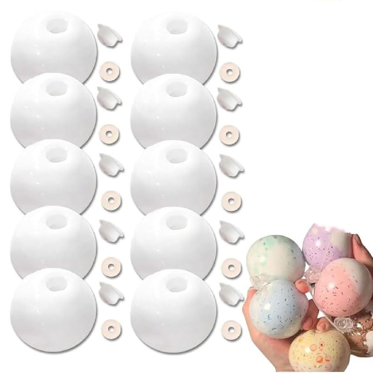 DIY Stress Ball Making Kit - Squishies Maker with TPR Skins & Bead Fillers, Crunchy Squishing Sensory Set, Effective Anxiety Relief Accessory, Thoughtful Self-Care Gift for Women (6cm,White)