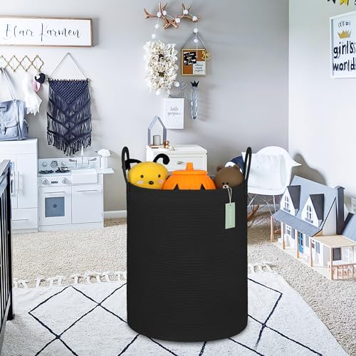 Image of Large Cotton Rope Laundry Hamper for Clothes 65L, Black