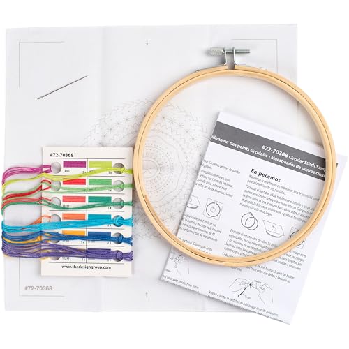 Image of Dimensions 72-70368 Circular Embroidery Sampler Kit for Beginners, 6 inch Diameter Hoop, Multicolor, 5 Pieces
