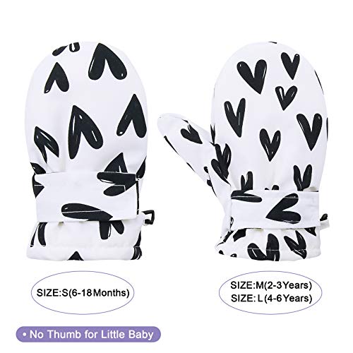 Image of Lined Fleece Toddler Mittens Kids Winter Warm Gloves Child Ski Gloves Waterproof Snow Baby Mitten for Boys Girls White Love M