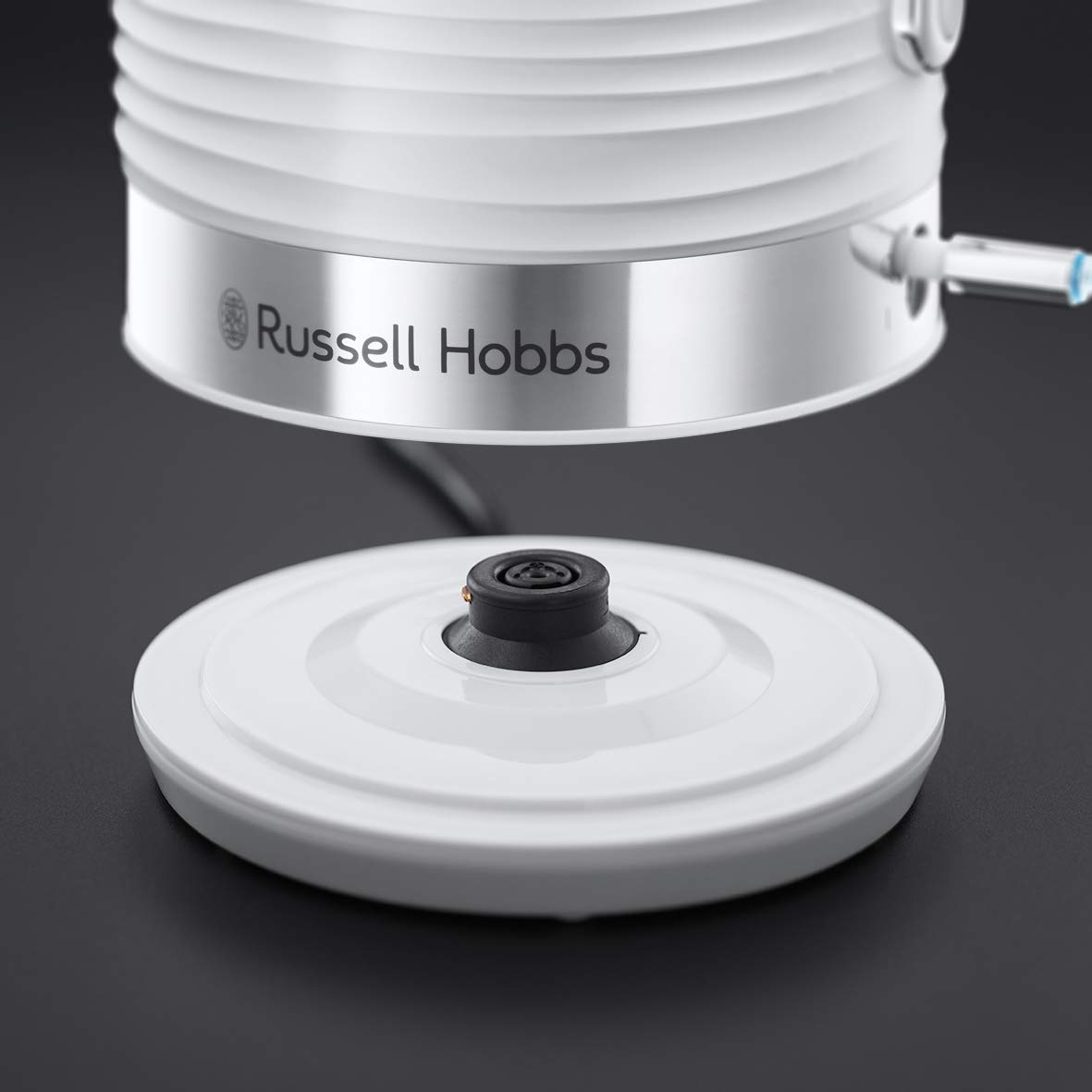 Russell Hobbs Wasserkocher [1,7l, 2400W] Inspire Weiss mit hochwertiger Hochglanz-Struktur (Schnellkochfunktion, herausnehmbarer Kalkfilter, Wasserstandsanzeige, abnehmbarer Deckel) Teekocher 24360-70