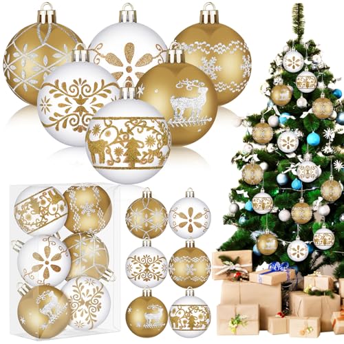 36-Pcs-Christmas-Ball-Ornaments-236-Inches-Glitter-Christmas-Tree-Decorations-Xmas-Baubles-Ball-Set-Christmas-Hanging-Pendants-Decor-for-Holiday-Party-Decor-Classic-Style-White-Gold