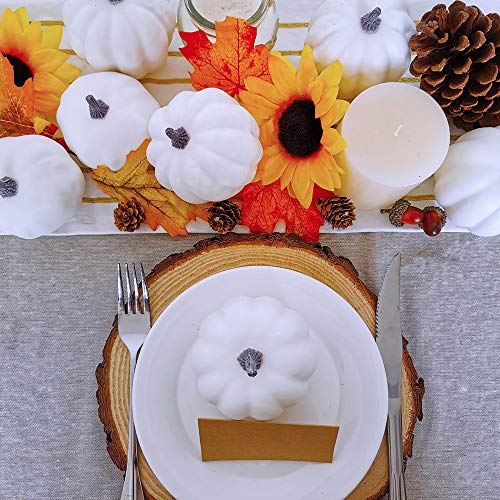 Image of Winlyn 7 Pcs Assorted Sizes Fall Artificial Pumpkins Harvest Pumpkins Faux Foam Pumpkins for Fall Autumn Season Halloween Thanksgiving Harvest Holiday Season Festive Tabletop Decoration (White)
