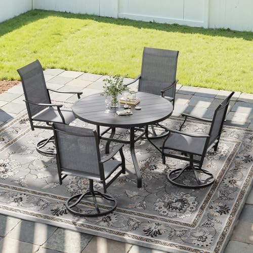 Image of Soohow Patio Dining Set for 4, 5-Piece Round Table Outdoor Dining Set, 4 x Swivel Patio Chairs and 1 x 41 Round Outdoor Dining Table, for Poolside, Backyard and Proch