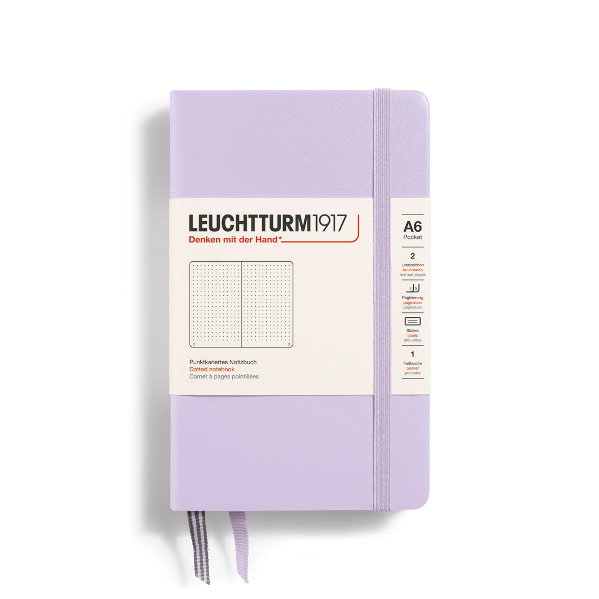 Notebook Hardcover Pocket A6-187 Numbered Pages for Writing and Journaling (Lilac, Dotted)