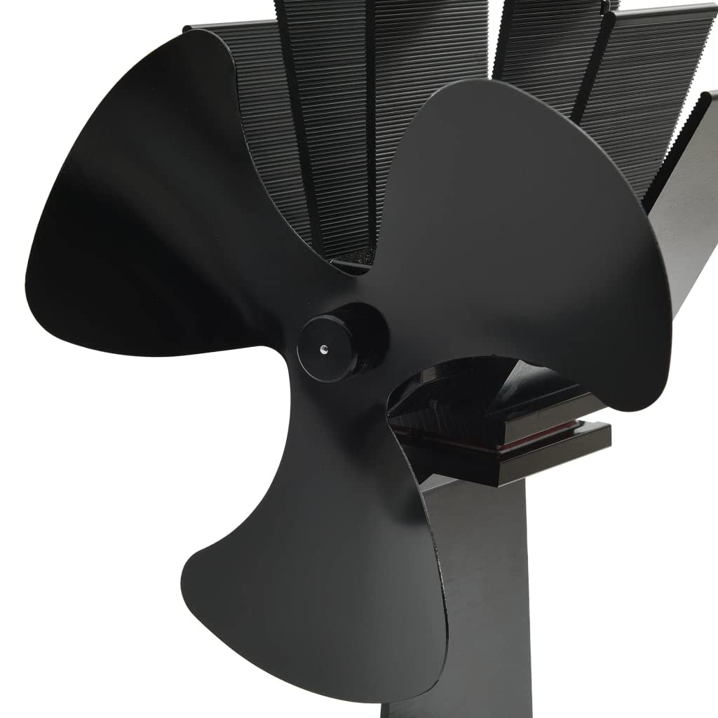 Ofenventilator Wärmebetrieben 3 Blätter Schwarz Eloxiertes Aluminium 14,5 x 12 x 21,5 cm Kamin Zubehör Holzofen Lüfter Geräuschlos Zirkulation Heizen Energie Sparen Effizienz