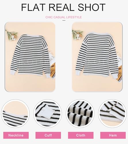 Image of Dokotoo Sweaters for Women Crewneck Long Sleeve Striped Color Block Loose Knit Pullover Sweater Tops
