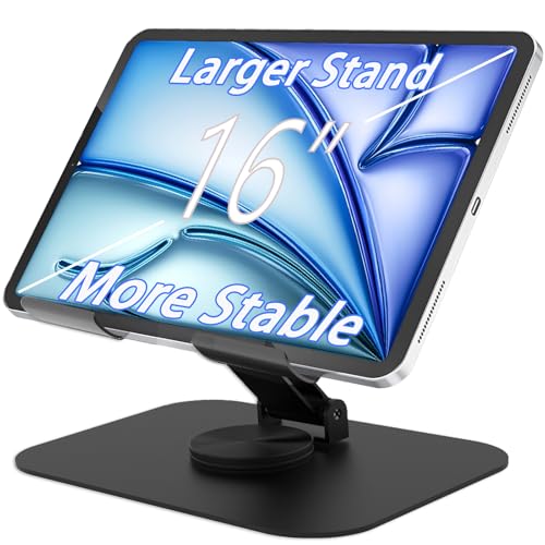 TAPMEI Metal Tablet Stand, Adjustable 360° Rotation Tablet Holder Compatible with 4-16' Tablet Such as iPad Pro Air, iPad mini, Tab S10 Ultra, Black