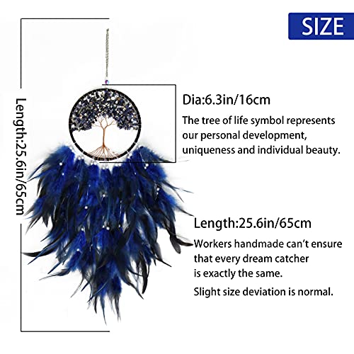 Pretty Jolly Fairy Blue Tree of Life Dream Catcher Wall Decor with Healing Crystal Stone Handmade Feather Dream Catchers Decoration Wall Hanging Bedroom Living Room Wedding Party Home Decor-25.6" - Image 4