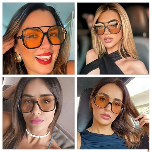 4 Pieces Retro Oversized Aviator Sunglasses for Women Men Square Semi Rimless 70s Vintage Aviator Sun Glasses4