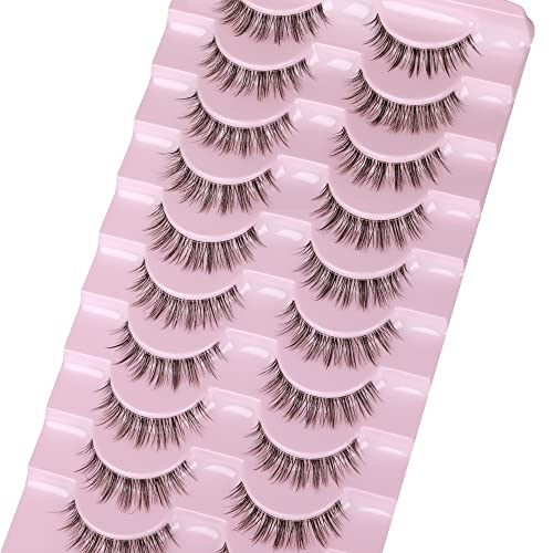 wiwoseo Eyelashes Natural Wispy Fluffy Lashes 3D Effect Clear Band 12MM False Eyelashes 10 Pairs Pack