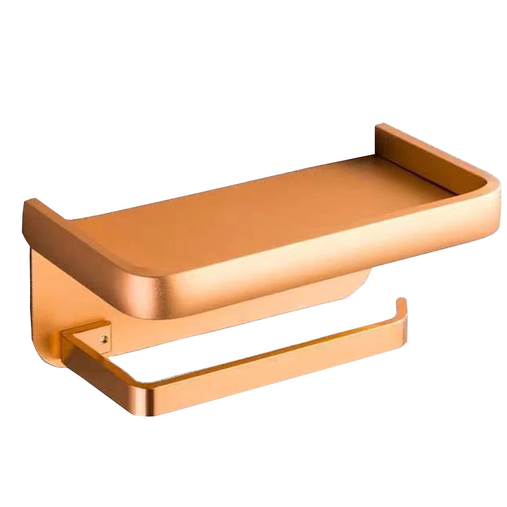 Toilet Paper Holder, Tissue Roll Dispenser Storage Wall Mounted with Cell Phone Shelf for Modern Bathroom (Gold)