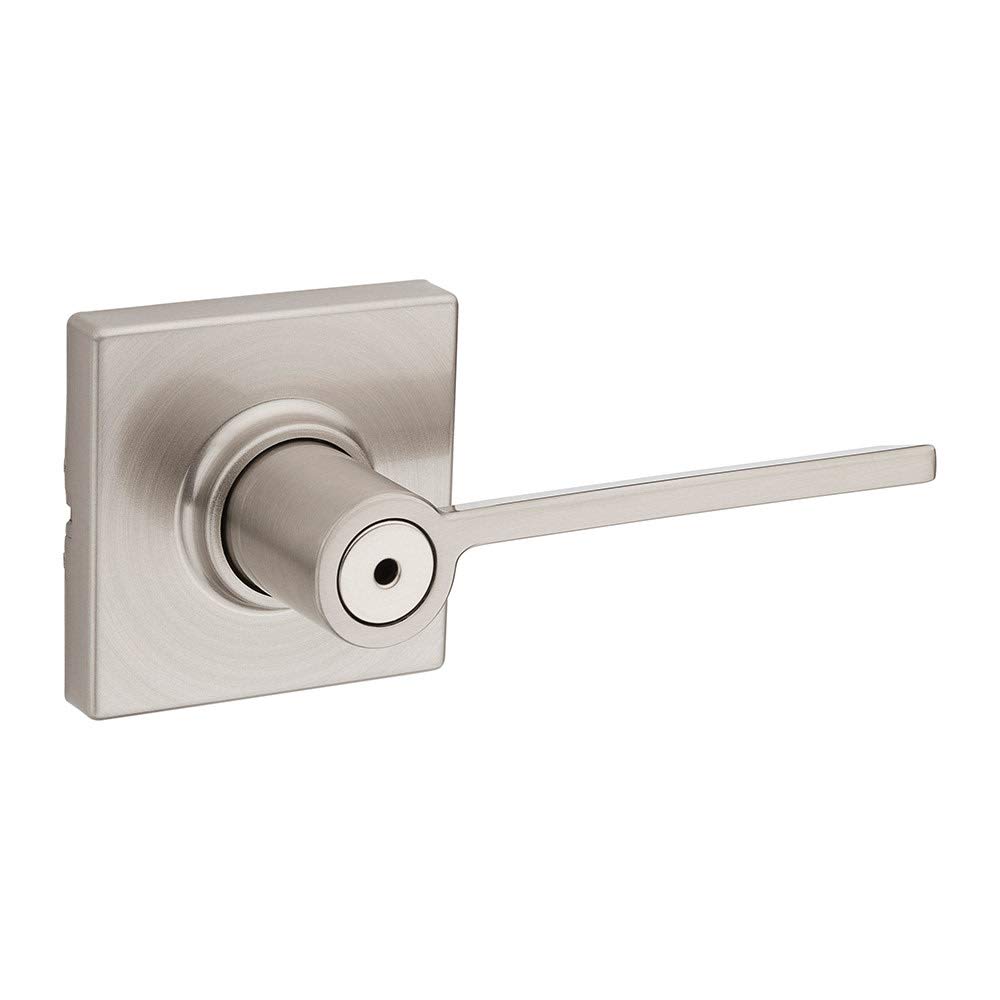 Kwikset Ladera Door Lever Privacy Lock Handle for Bedroom and Bathroom , Square Rose in Satin Nickel