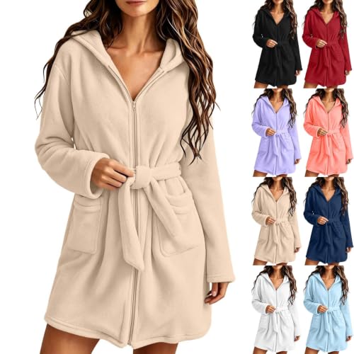 fartey Bathrobe for Women Plus Size Zip Up Hooded Robes Fleece Short Robe - image 1