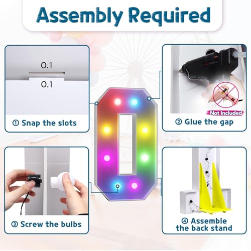 Image of Imprsv Colorful 3FT Marquee Letters O, 18 Colors Large Light up Letters | RGB with Remote, Birthday Party Decorations Anniversary Wedding Decorations Assembly Required 21 Pcs Accessory Set