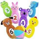 teytoy Baby Bowling Set für Kinder 1-3, Tiere Form Kegelspiel für Kinder Indoor mit 6 Pins und Aufbewahrungstasche Ostern Weihnachten Geburtstagsgeschenk für Jungen Mädchen