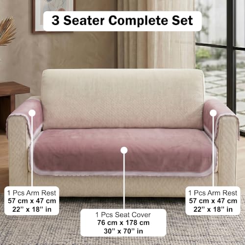 Image of Story@Home Velvet Sofa Cover 3 Seater Set (76x178cm) with Arm Rest Covers |Anti Slip Sofa Mat 3 Seater for L Shape Sofa Cover |Measure Your Sofa & Create Your Custom Set - Ombre Dusty Coral Palette