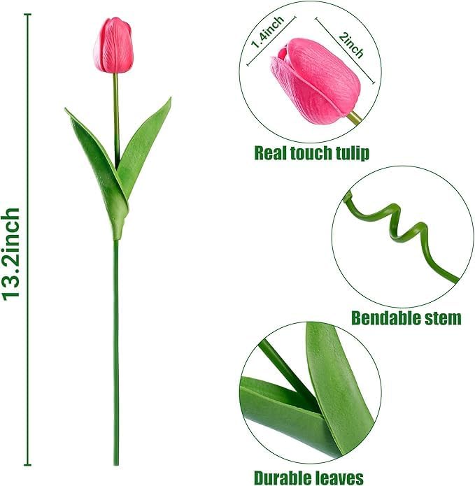 Image of Garden Art Artificial Tulip Flowers (Pack of 5) | Real Touch Silicone Single Stem Tulips for Home Decor, Living Room, Office, Vase & Wedding Decoration GAASTFB-1H-33RP (Rose Pink)