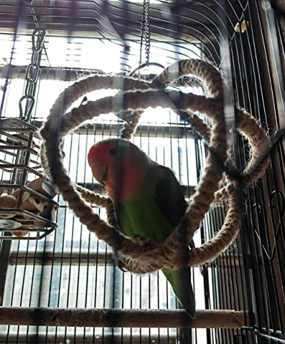 Image of Parrot Globe Rope Swing Parrot Stand Perch Toy Portable (Large, Wood Color)