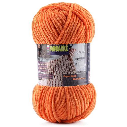 Chenille Yarn for Crocheting - Chunky Blanket Yarn for Hand Knitting - Velvet Yarn for Amigurumi Crochet Fluffy Soft Yarns Weight Per Roll 100g/3.53oz Length 120m/131.2yard (Orange)