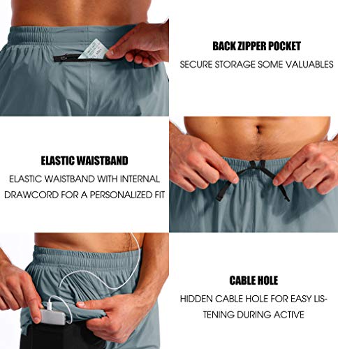 Image of Pudolla Men's 2 in 1 Running Shorts 5 inch Quick Dry Gym Athletic Workout Shorts for Men with Phone Pockets