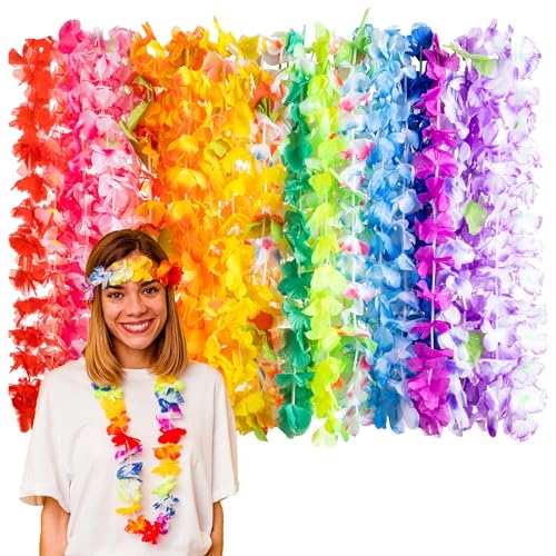 OHOME Luau Party Decorations - 24 Pack Leis for Luau Party | Hawaiian Decorations Favors Flower Necklace for Graduation Adults Tropical Beach Aloha Summer Pool Tiki Bar Birthday Themed Outfits