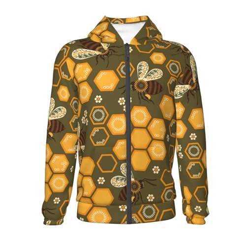 Bees and Honeycombs Kid Hoodies Boys Zip Up Sweatshirts Girls Pullover with Pocket2