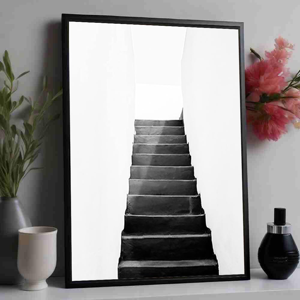IXEHOH Minimalistische Schwarz-Weiß Treppenhaus Leinwanddruck Vertikale Wandkunst, Moderne Architektur Fotografie Poster & Kunstdrucke für Wohnzimmer, Büro, Schlafzimmer Wohndeko 20x30cm
