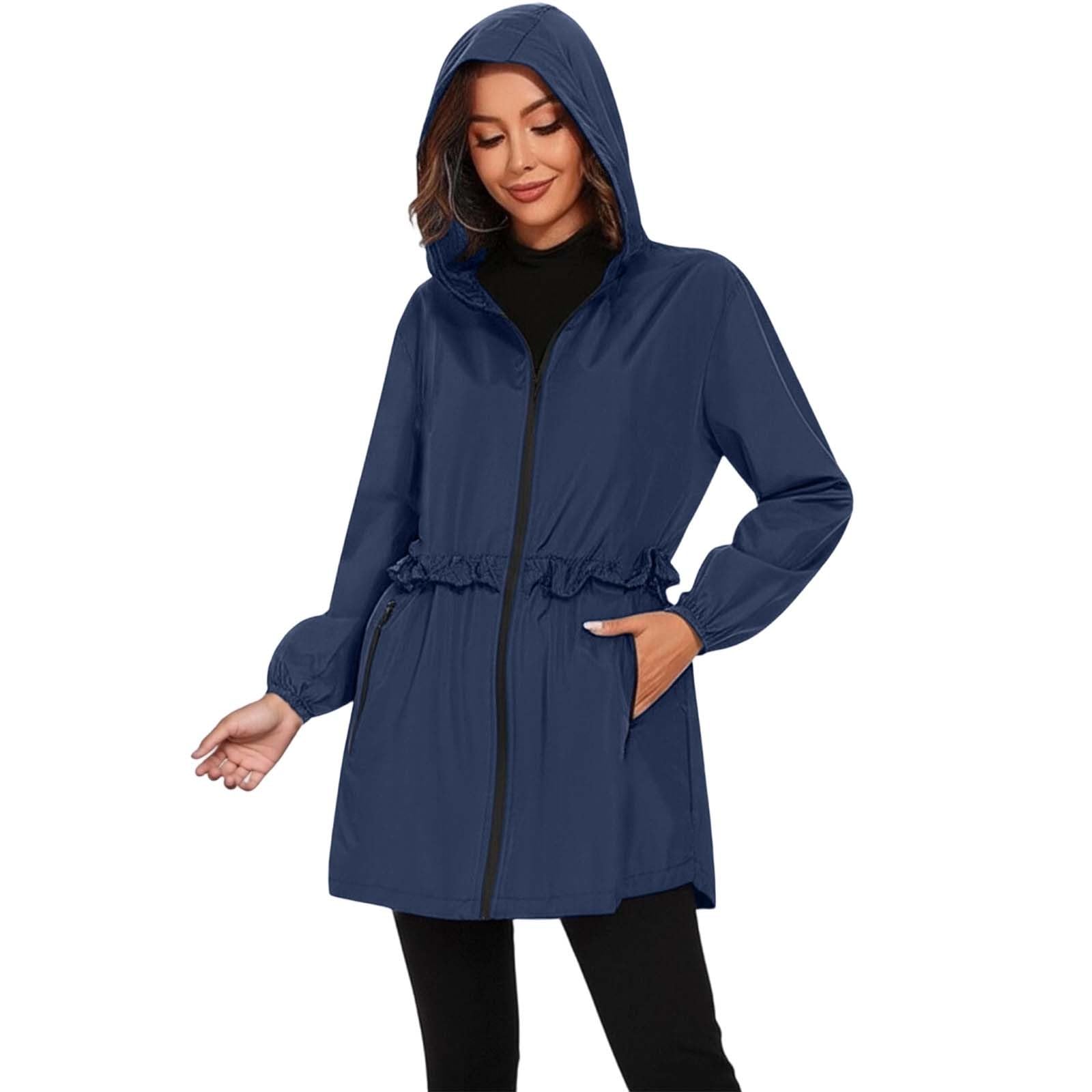 Chubasquero para mujer, chaqueta impermeable con capucha para deportes y actividades, rompevientos ligero para todas las condiciones climáticas