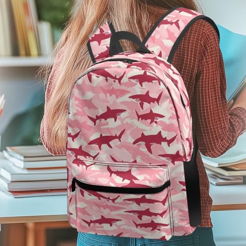 Kawaii Shark Graphic School Backpack for Kids 5-7 11-13, Cute Pink Camo Outdoor Backpack for Girls Boys Eco-Friendly Pink Schoolbag Lightweight Book Bag Laptop Backpack4