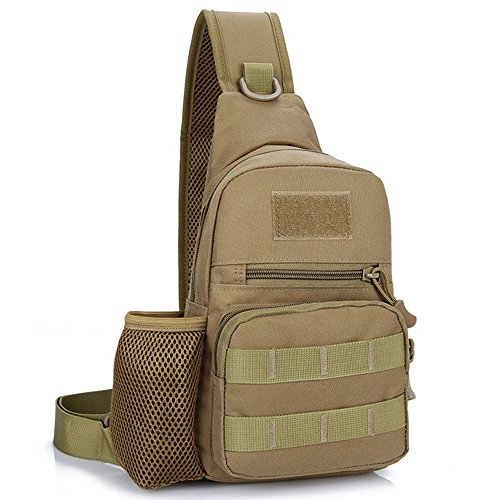 FlowersSea Bolsa Táctica para Hombro Pecho Mochila Militar de Honda al Aire Múltiblr Función Paquete de Cofre de Deporte Color Camo Negro Caqui (Caqui)