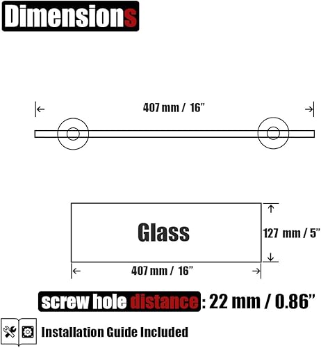 Miniatura 3 de JQK Estante de vidrio de baño de acero cepillado, almacenamiento de ducha de vidrio templado de 16 x 5 pulgadas, soporte de pared cepillado de acero