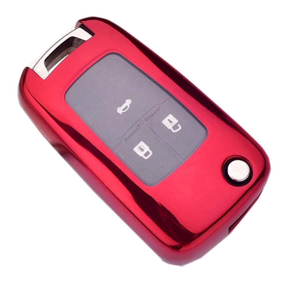 Royalfox(TM) Full Cover 2 3 4 5 Buttons TPU flip Remote Key Fob case Cover for Chevrolet Camaro Cruze Equinox Malibu SS Sonic Spark Volt Aveo Epica,Buick Lacrosse Encore GL8 Regal Excelle (red)