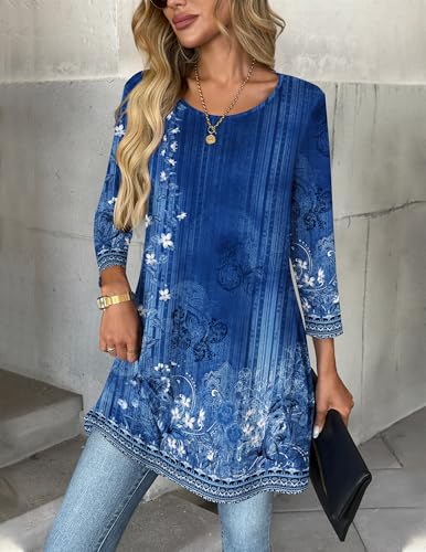 Image of Zeagoo Women Tops 3 /4 Sleeve Dressy Casual Plus Size Tunics Loose Blouses