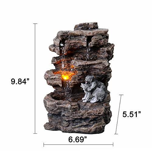 GOSSI Relaxation Tabletop Fountain The Wolf Pup Stood in The Desktop Fountain Many Natural River Rocks Small Indoor Desktop Fountain Calming Waterfall Sounds for Home Office Decor(22069) - Thumbnail 2