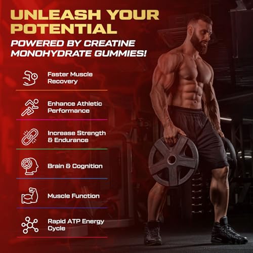 Image of Creatine Monohydrate Gummies for Men & Women,Creatine Gummies Sugar Free with L-Taurine, BCAA 2:1, B12 B6 for Boost Strength, Focus & Endurance, Vegan, Non-GMO, Strawberry, 120pcs