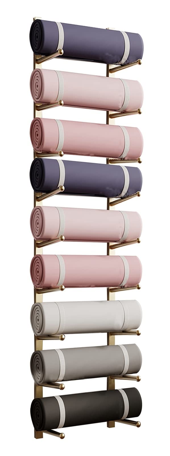 Soporte para esterilla de yoga, estante de almacenamiento de 6 niveles para tapetes de ejercicio y rodillos de espuma, marco de metal resistente para gimnasio en casa y organización de estudio