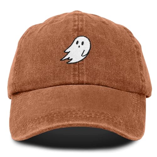 DALIX Ghost Embroidered Mens Womens Cotton Dad Hat Baseball Cap Adjustable in Washed Orange