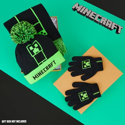 Image of Minecraft Winter Set for Boys, Teens, 3 Piece Hat Scarf Gloves or 2 Piece Gloves & Hat, Winter Accessories, Gifts for Boys