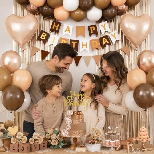 Image of Brown Birthday Decorations,Neutral Birthday Balloons Set