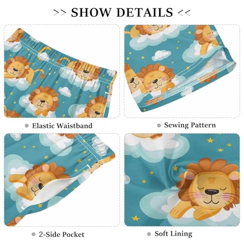ALAZA Cartoon Lion Sky Cloud Star Pajama Shorts Sleep Shorts Pant Lounge Pajama Bottoms Elastic Waist with Pockets3
