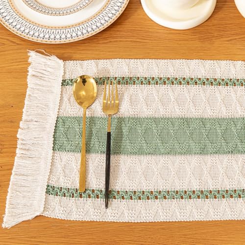 Image of HomeCloud Croshia Woven Table placemat - Heat Resistant, Washable Table Decoration for Dining, Office, Kitchen, Hotel, and Home (Rec White Green, Set of 6)