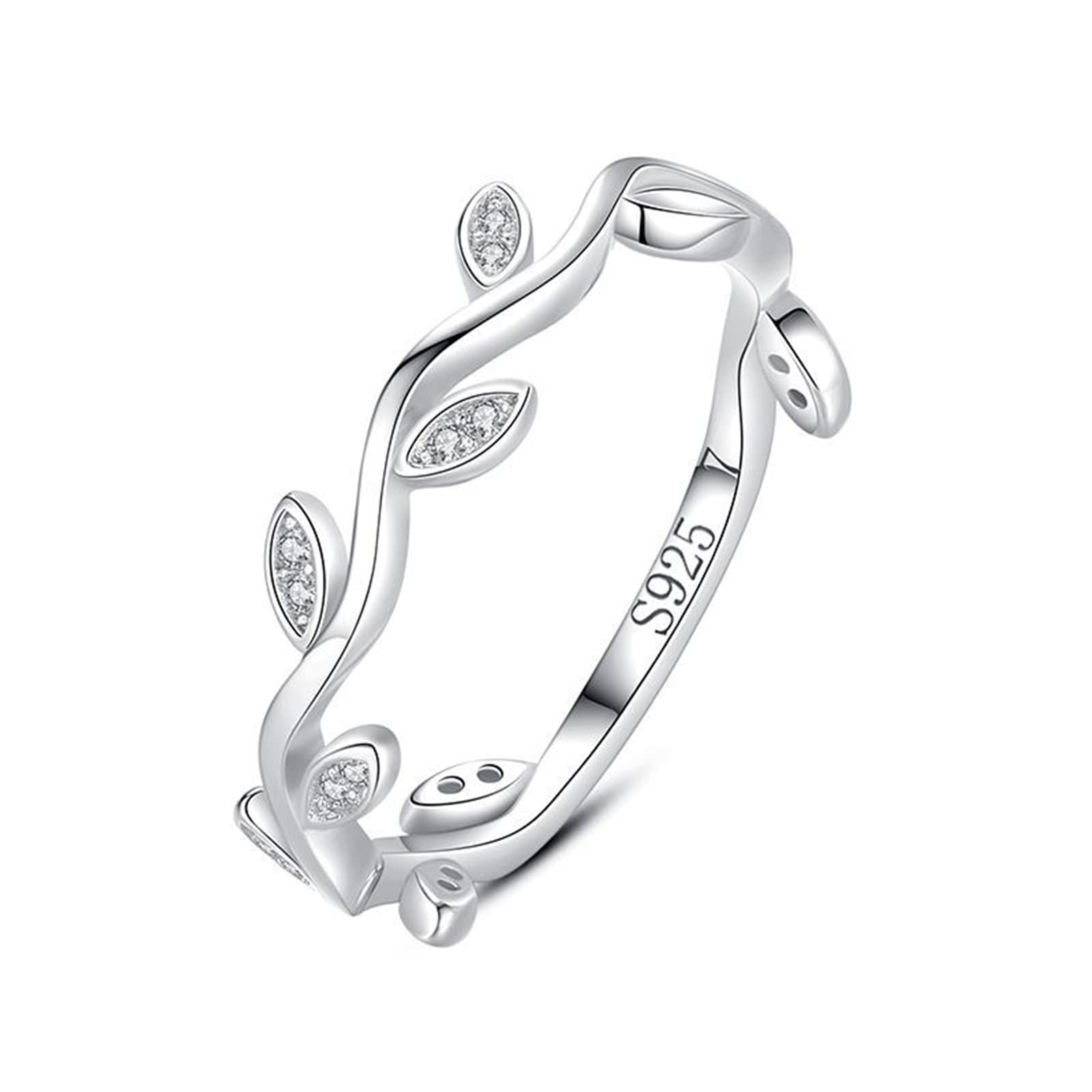 Anillos de plata de ley 925 para adolescentes niñas anillos ajustables para niñas hoja con circonita cúbica anillo de mujer tamaño ajustable