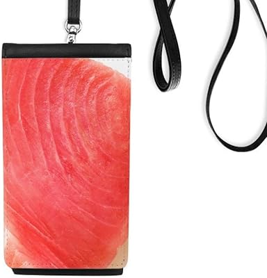Salmon Sashi Meat Food Texture Phone Wallet Purse Hanging Mobile Pouch Black Pocket