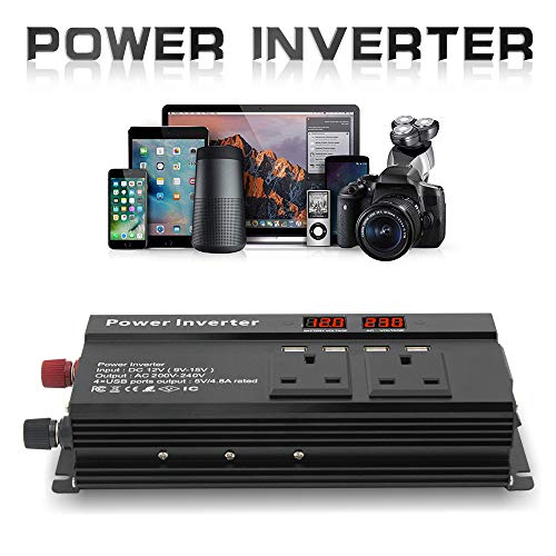 Cantonape Power Inverter 2000W (peak) DC 12V to 230V 240V AC Car Converter 12V Inverter with 12v Cigarette Lighter with 4.8A 4 USB 3 UK Sockets Car Adapter With LCD Display, 800W car inverter - Image 3