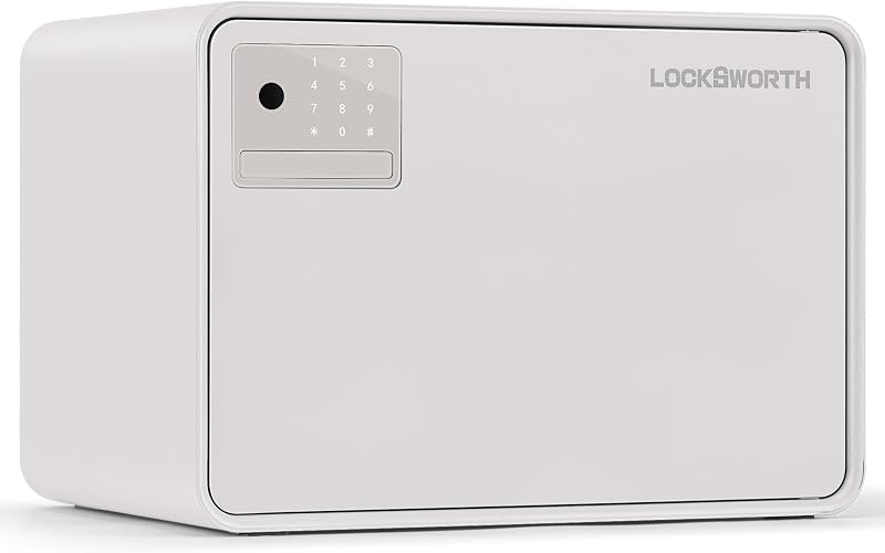 Biometric Safe for Home, 0.6 Cube Feet Auto-Open Fingerprint Safe with Touch Screen, Alarm System & Removable Shelf, Small Money Box for Cash, Jewelry, Documents, Home Office Use,White